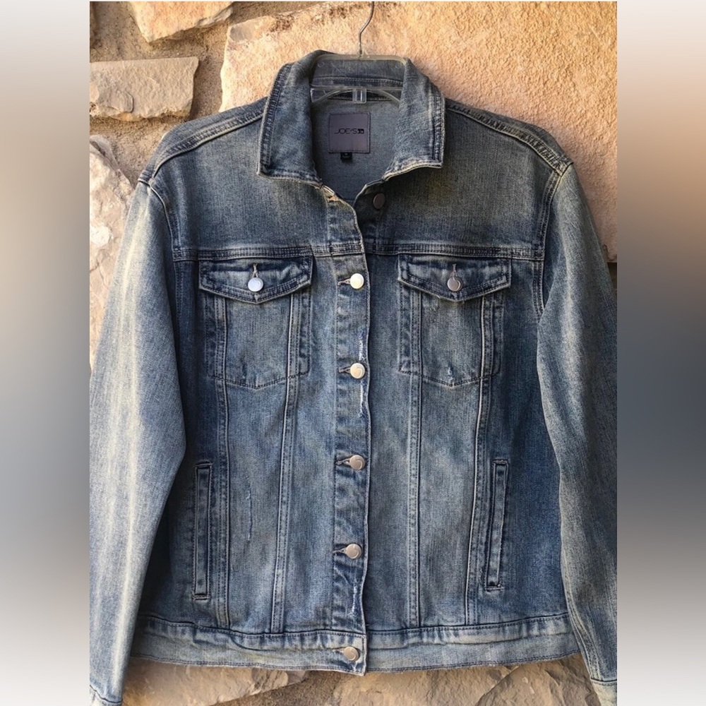 Joe’s Jeans Denim Jacket Womens Medium Blue Button Down‎ Destressed Western